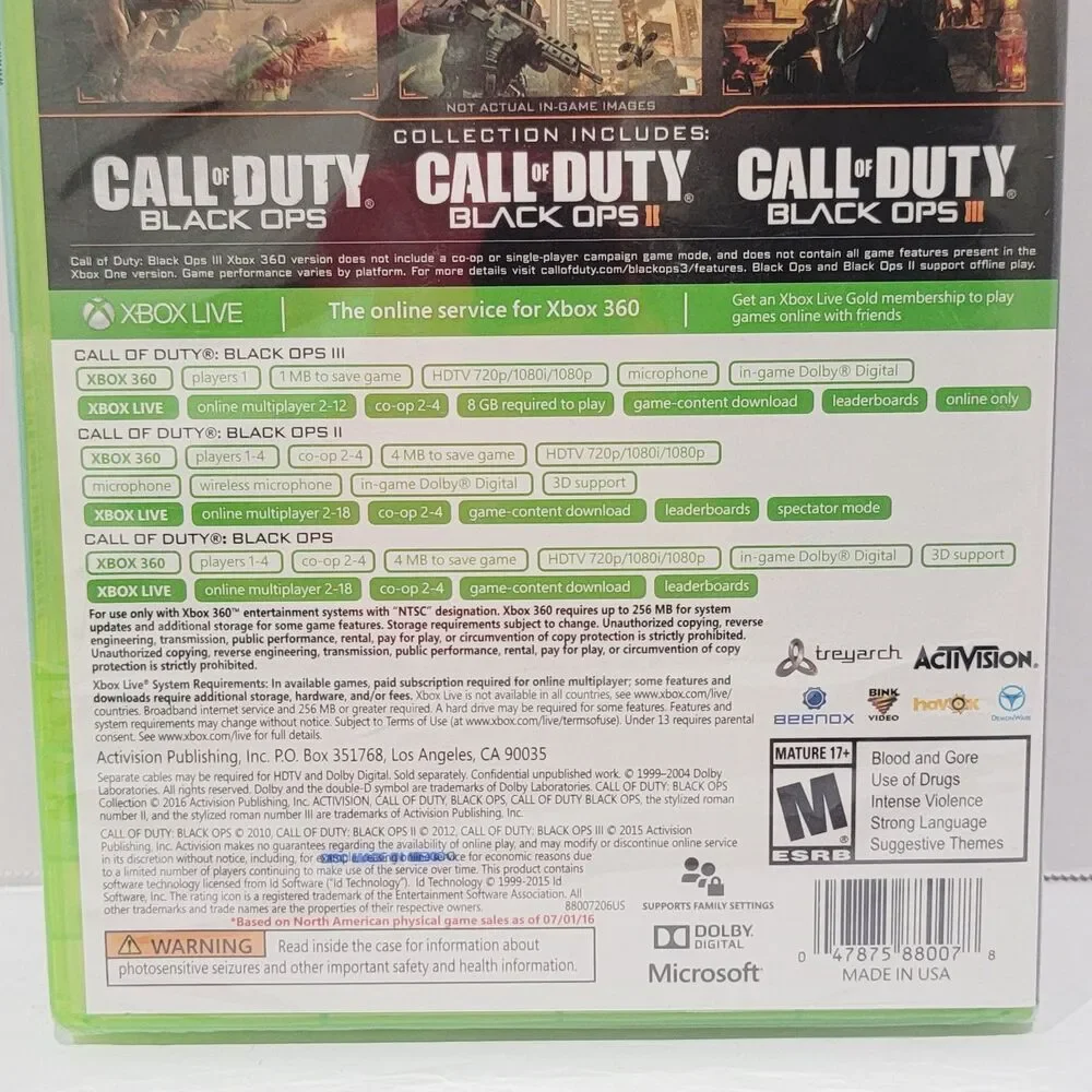 Microsoft Xbox 360 Call of Duty Black Ops Collection 1 2 3 Factory Sealed 2016